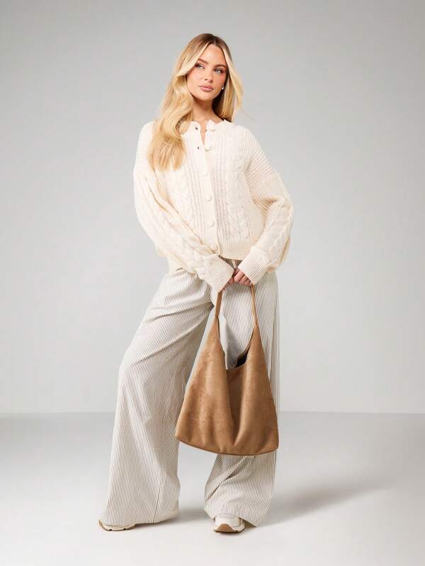 MISSGUIDED Cable Knit Cardigan With Button Front