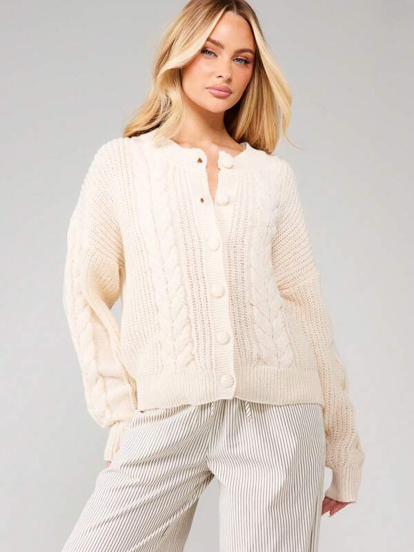 MISSGUIDED Cable Knit Cardigan With Button Front