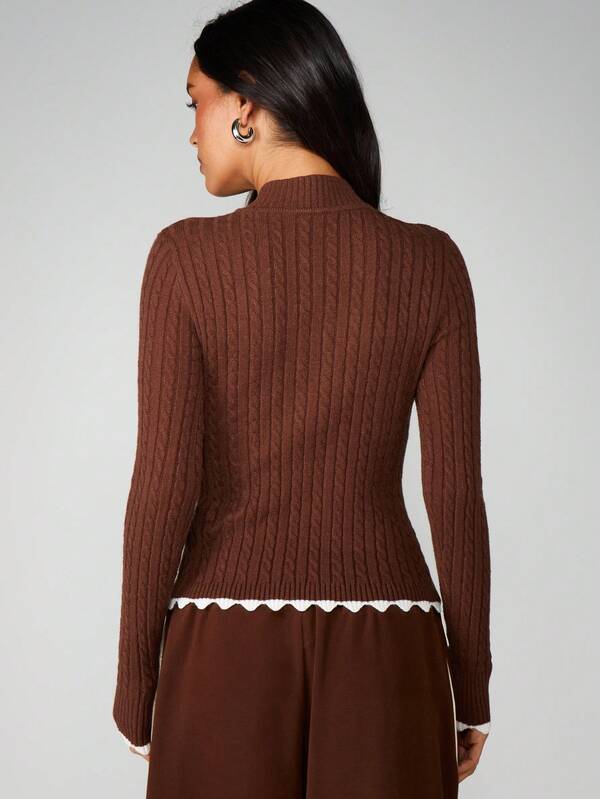 MISSGUIDED Cable Knit Cardigan With Scalloped Trim