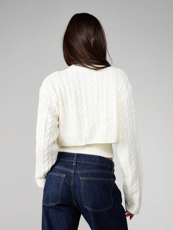 MISSGUIDED Cable Knit Cropped Cardigan And Vest Set