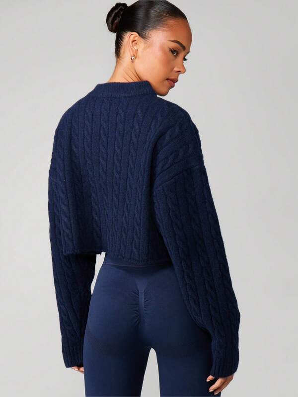 MISSGUIDED Cable Knit Cropped High Neck Sweater