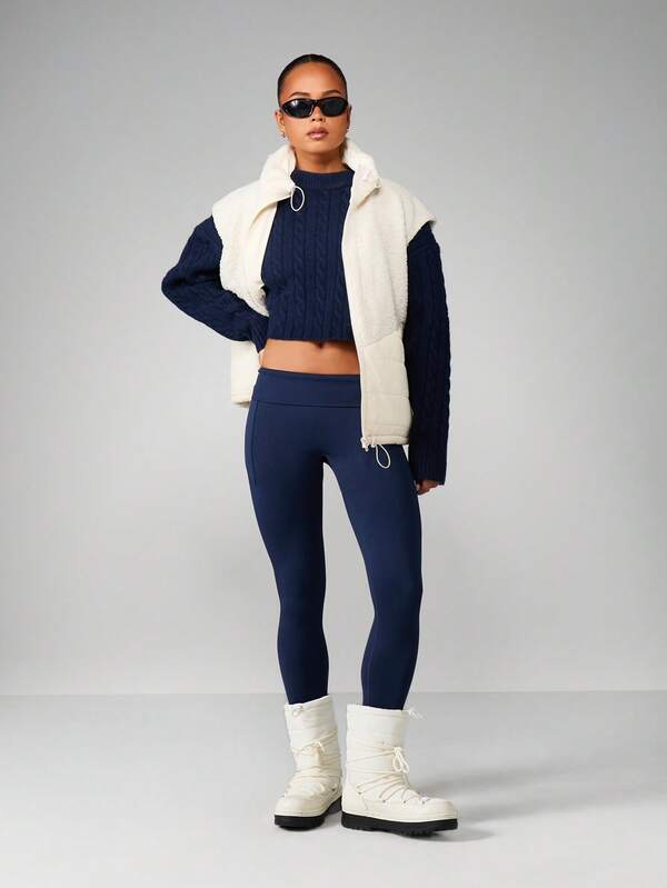 MISSGUIDED Cable Knit Cropped High Neck Sweater