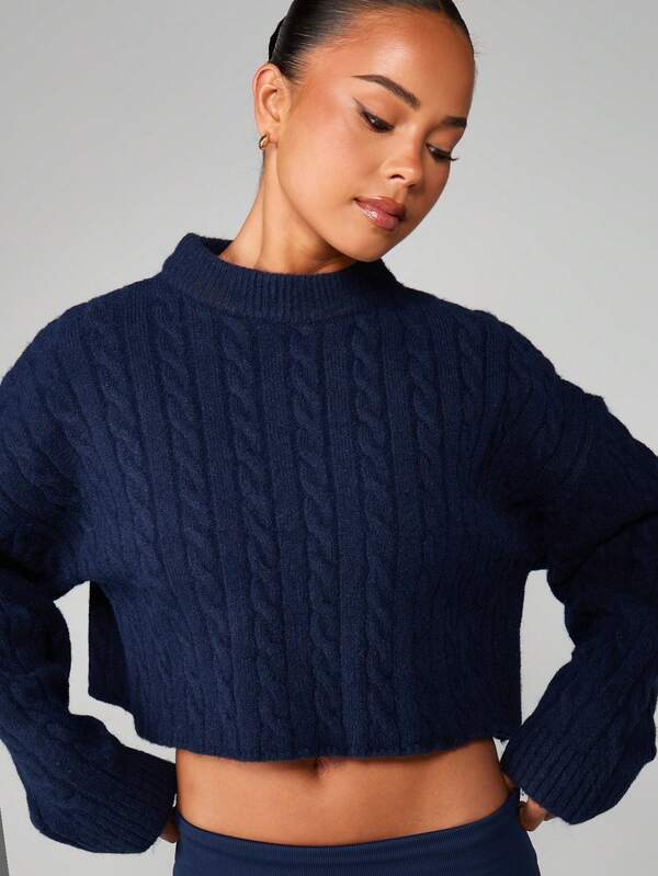 MISSGUIDED Cable Knit Cropped High Neck Sweater