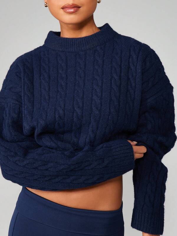 MISSGUIDED Cable Knit Cropped High Neck Sweater