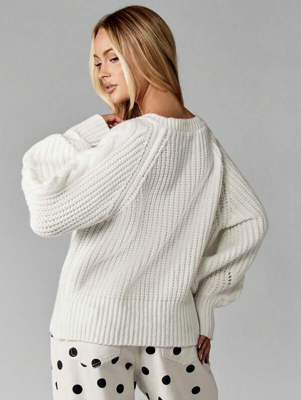 MISSGUIDED Cable Knit Cropped Sweater With Balloon Sleeves