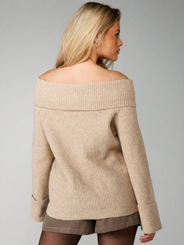 MISSGUIDED Cable Knit Off Shoulder Sweater With Zig Zag Pattern