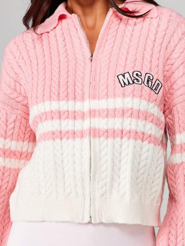MISSGUIDED Cable Knit Stripe Quarter Zip Cardigan