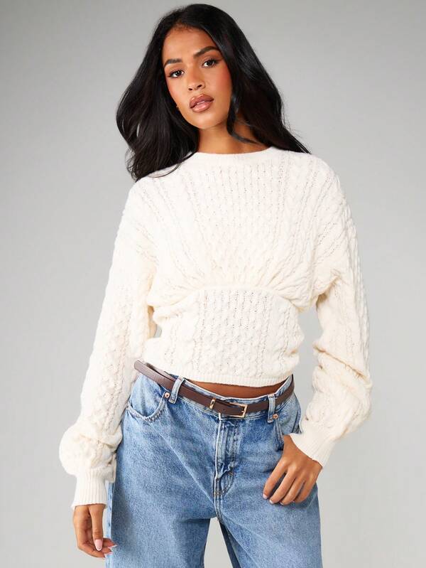 MISSGUIDED Cable Knit Sweater With Tie Back