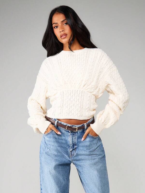 MISSGUIDED Cable Knit Sweater With Tie Back