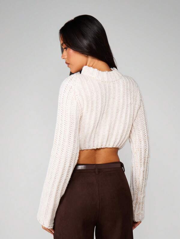 MISSGUIDED Cable Knit Turtleneck Crop Sweater