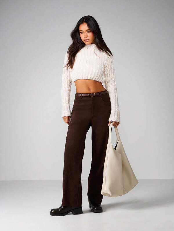 MISSGUIDED Cable Knit Turtleneck Crop Sweater
