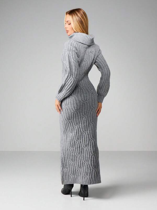 MISSGUIDED Cable Knit Turtleneck Maxi Dress