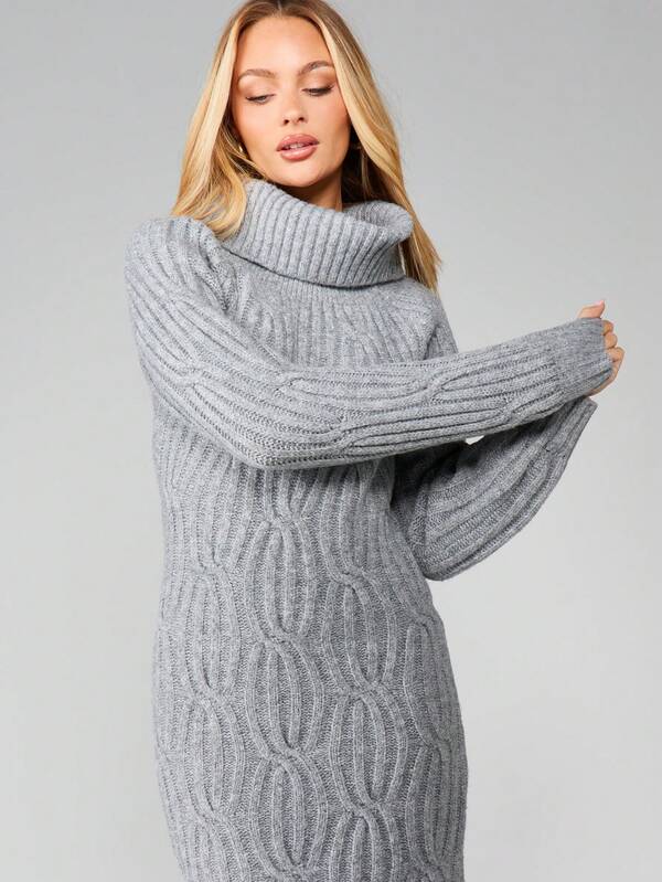 MISSGUIDED Cable Knit Turtleneck Maxi Dress