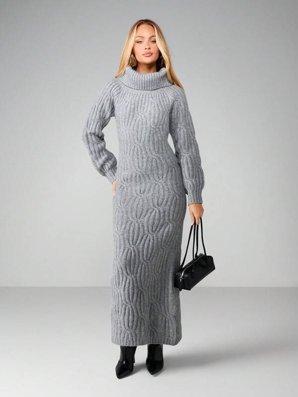 MISSGUIDED Cable Knit Turtleneck Maxi Dress