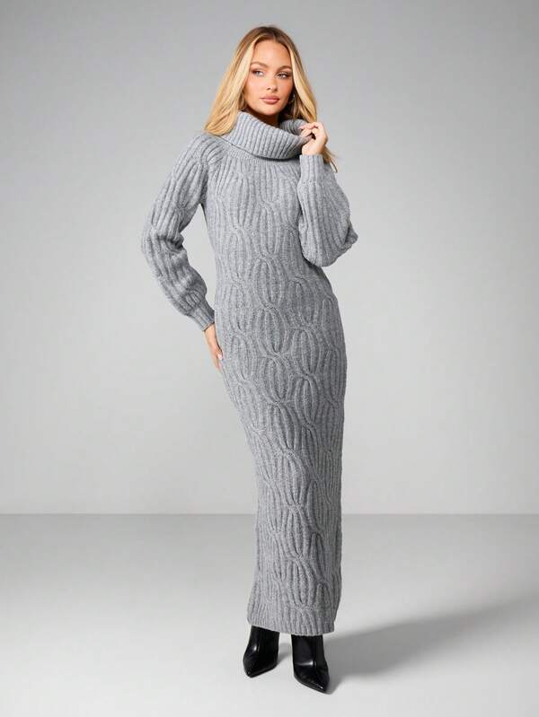 MISSGUIDED Cable Knit Turtleneck Maxi Dress