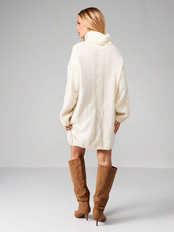 MISSGUIDED Cable Knit Turtleneck Sweater Dress