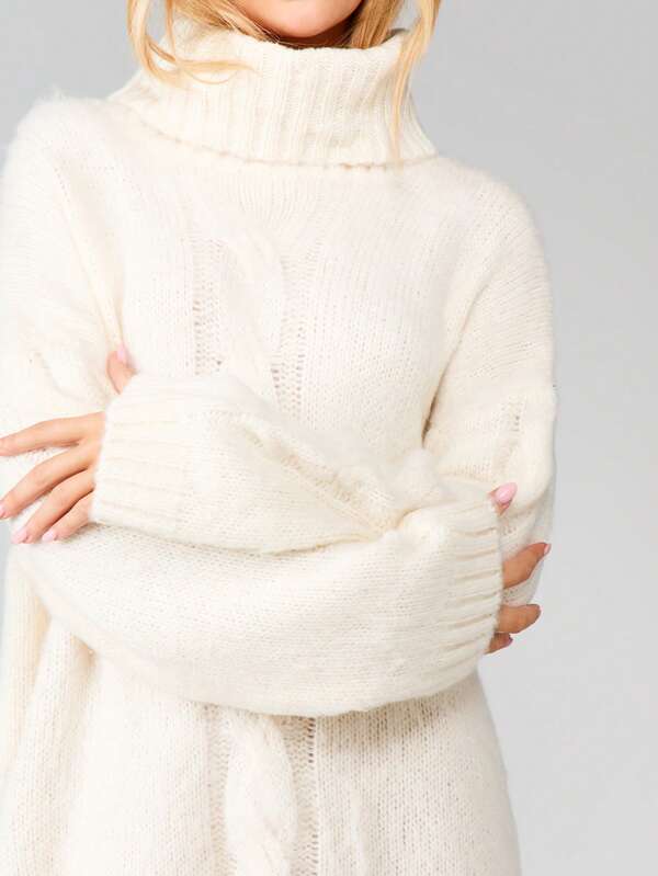MISSGUIDED Cable Knit Turtleneck Sweater Dress