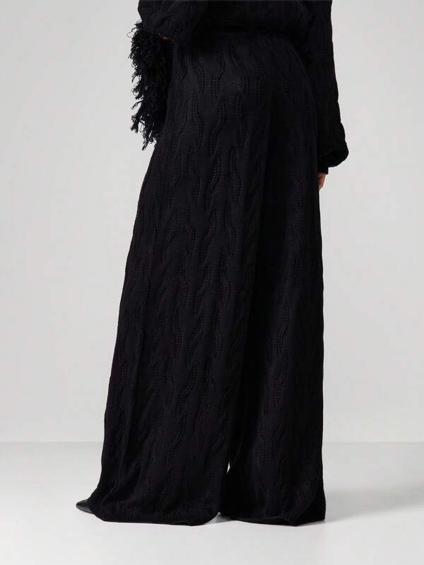 MISSGUIDED Cable Knit Wide Leg Joggers With Fringe