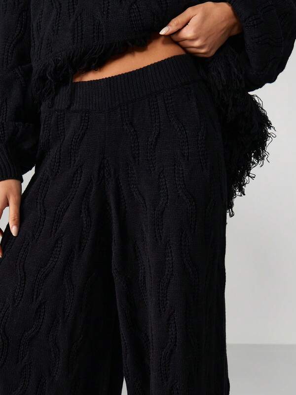 MISSGUIDED Cable Knit Wide Leg Joggers With Fringe