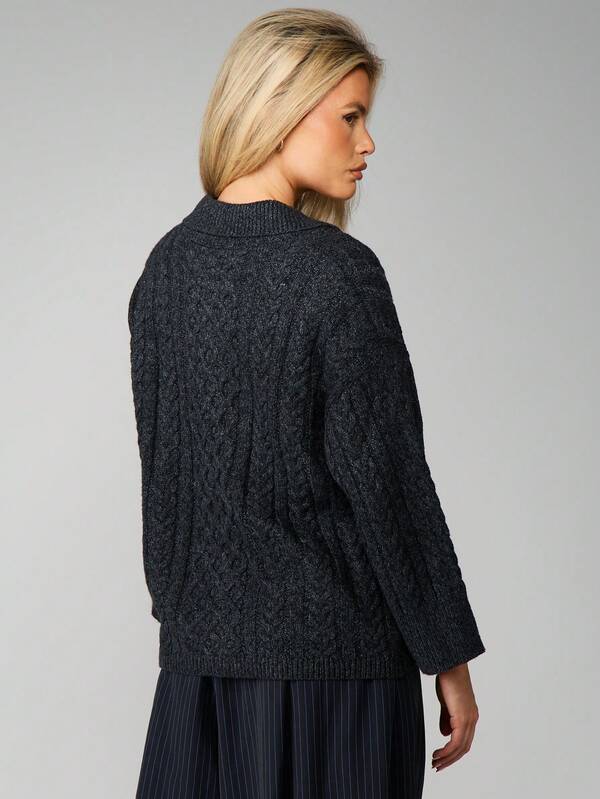 MISSGUIDED Cable Knit Zip Front Cardigan