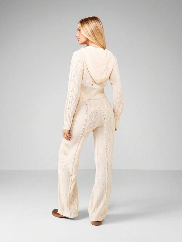 MISSGUIDED Cable Knit Zip Up Hooded Co-Ord Set