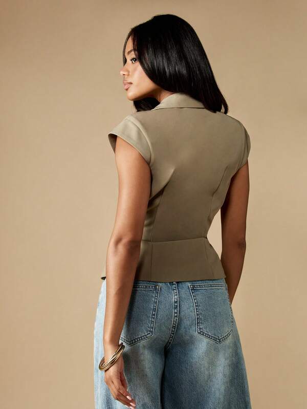MISSGUIDED Cap Sleeve Cinched Waist Blazer With Lapel Collar