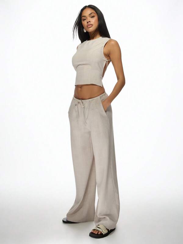 MISSGUIDED Casual Matching Co Ord Crop Top Wide Leg Pants Set