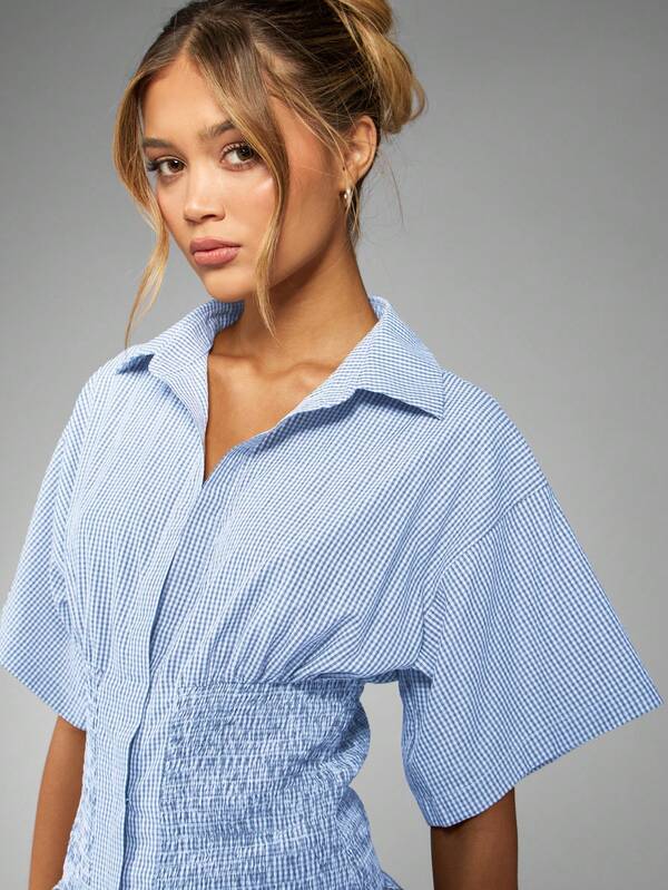 MISSGUIDED Casual Ruffle Shirred Gingham Two-Piece Outfit