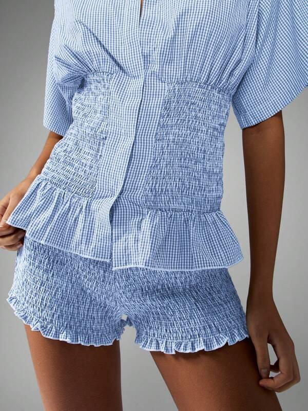 MISSGUIDED Casual Ruffle Shirred Gingham Two-Piece Outfit