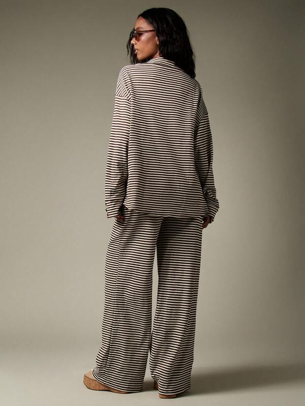 MISSGUIDED Casual Striped Wide Leg Loungewear Two-Piece Outfit