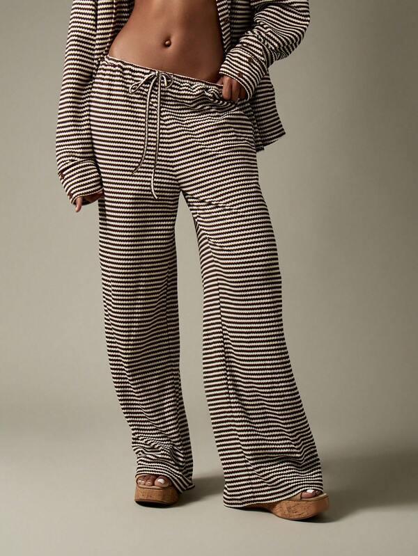 MISSGUIDED Casual Striped Wide Leg Loungewear Two-Piece Outfit