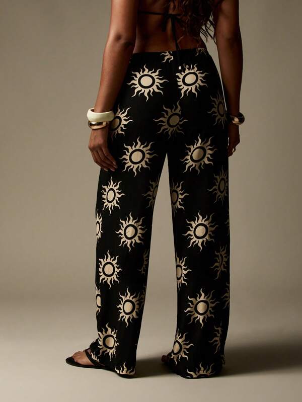 MISSGUIDED Celestial Print Wide Leg High Waisted Relaxed Fit Pants