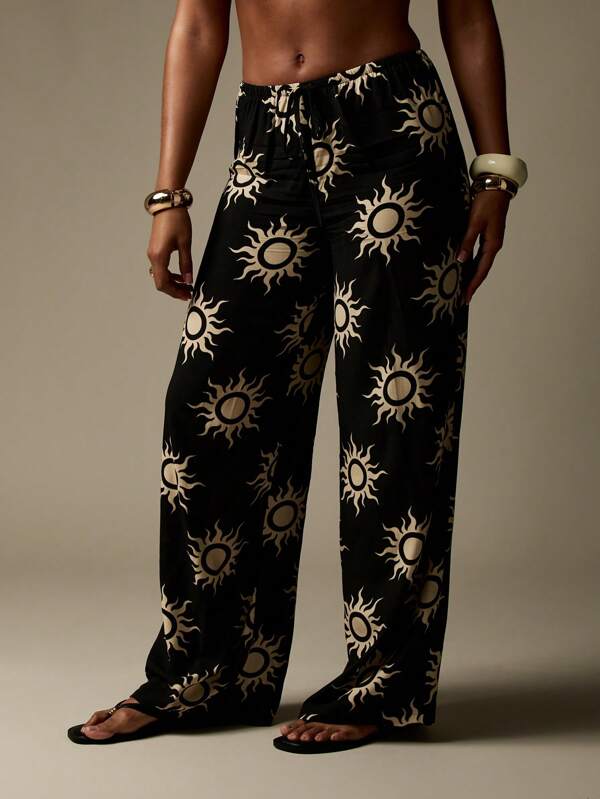 MISSGUIDED Celestial Print Wide Leg High Waisted Relaxed Fit Pants