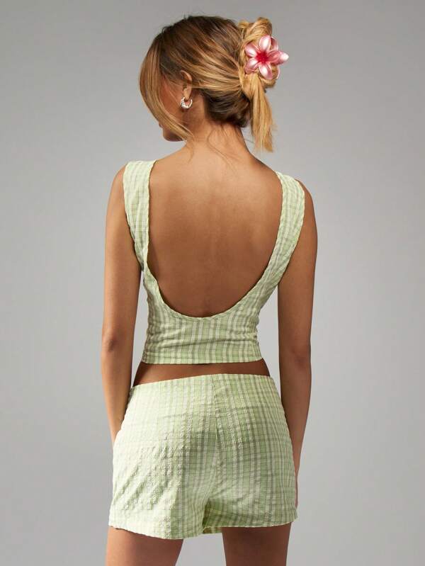 MISSGUIDED Check Print Sleeveless Top High-Rise Shorts Two-Piece Set