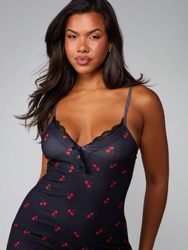 MISSGUIDED Cherry Print Cami Sleep Dress
