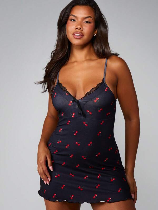 MISSGUIDED Cherry Print Cami Sleep Dress