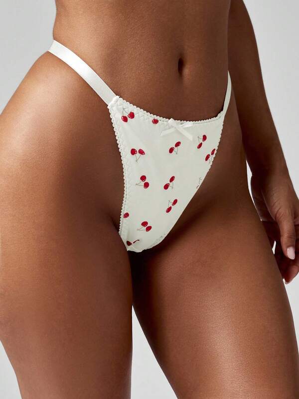 MISSGUIDED Cherry Print Thong With Picot Trim