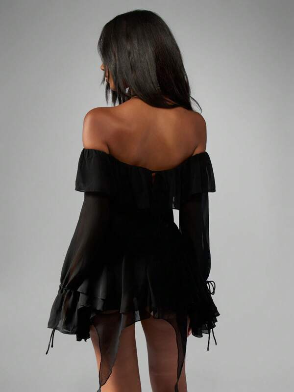 MISSGUIDED Chiffon Milkmaid Bodysuit With Corset And Bell Sleeves