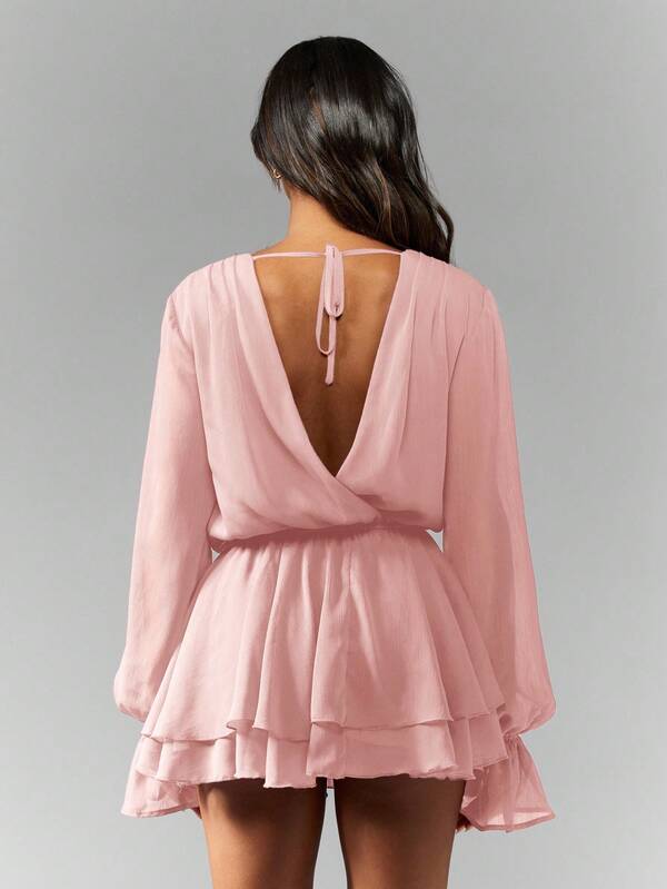 MISSGUIDED Chiffon Mini Dress With Balloon Sleeves And Ruffles