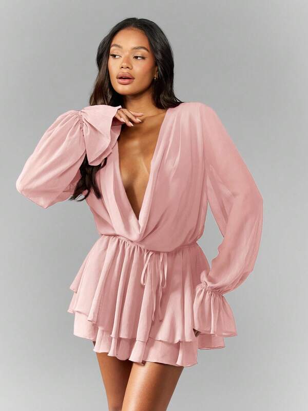 MISSGUIDED Chiffon Mini Dress With Balloon Sleeves And Ruffles