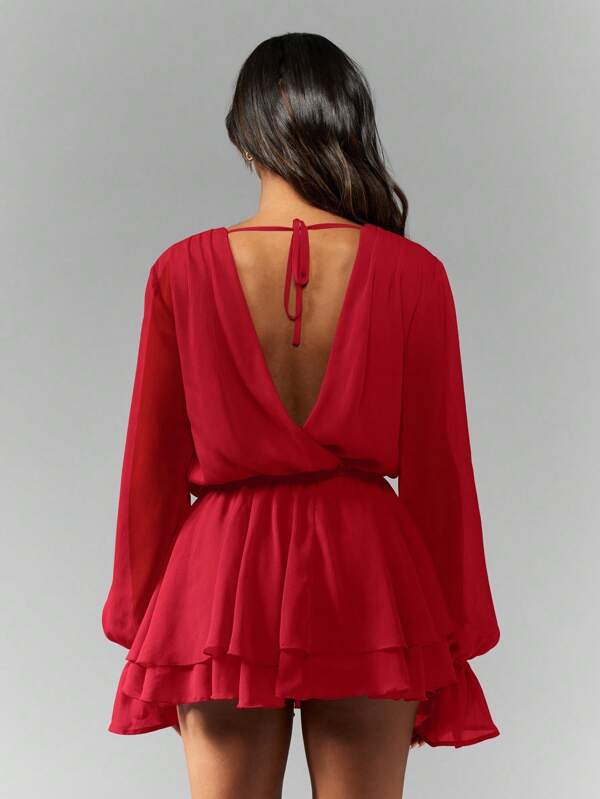 MISSGUIDED Chiffon Mini Dress With Cowl Neck And Ruffle Skirt