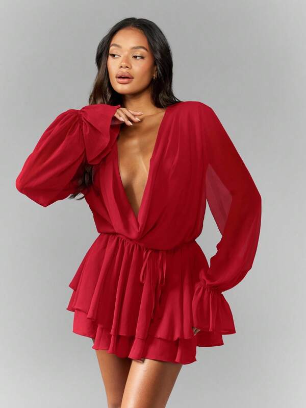 MISSGUIDED Chiffon Mini Dress With Cowl Neck And Ruffle Skirt