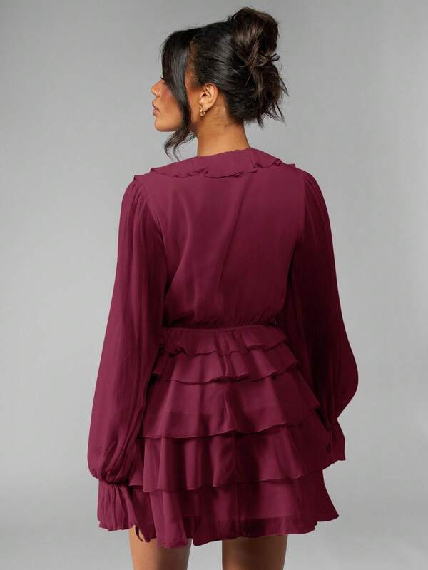 MISSGUIDED Chiffon Ruffle Mini Dress With Balloon Sleeves