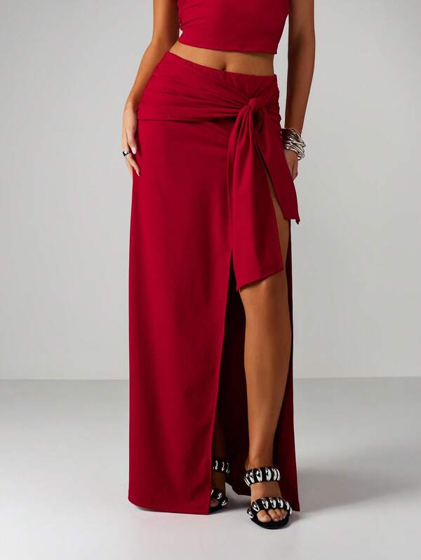 MISSGUIDED Christmas Bandeau Top And Wrap Maxi Skirt Set