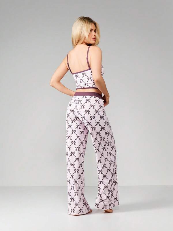 MISSGUIDED Christmas Bow Print Cami And Wide Leg Pants Set