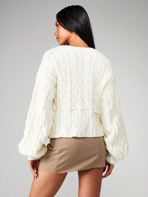 MISSGUIDED Christmas Cable Knit Cardigan With Lace Up Front