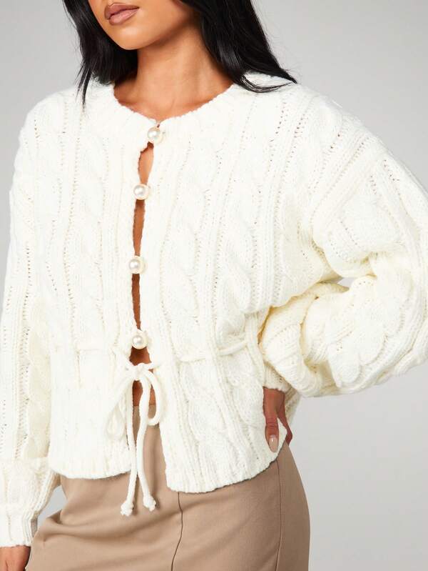 MISSGUIDED Christmas Cable Knit Cardigan With Lace Up Front