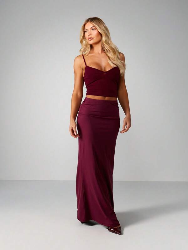 MISSGUIDED Christmas Cami Top And Maxi Skirt Set With Mesh Panels