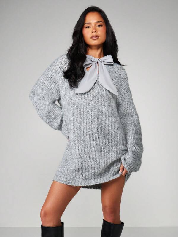 MISSGUIDED Christmas Chunky Knit Sweater Dress With Bow