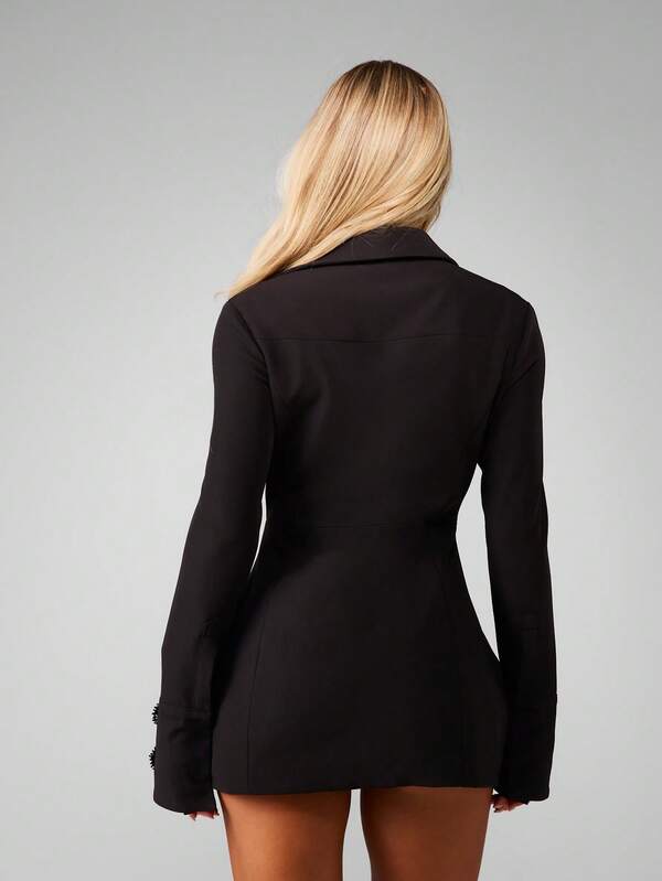 MISSGUIDED Christmas Collared Button Front Mini Dress
